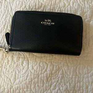 Coach Black Leather Wallet with Gold Accents